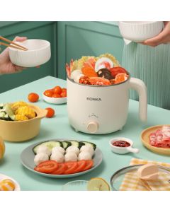 KONKA KZG-15YX301 Electric Cooking Pot, Electric Hot Pot, Electric Steamer and Frying Pan Multi-functional Wok, 1.5L Mini Non-stick Pot for Student Dormitory Noodle Cooking