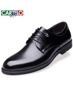 CARTELO British Leather Business Casual Men's Low-Top Lace-Up Dress Shoes 511 - Black, Size 41