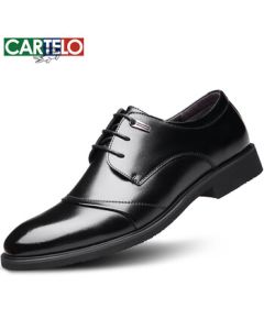 CARTELO Men's Leather Shoes Business British Oxford Formal Shoes Versatile Men's Wedding Shoes Low-Top Shoes 513 Black 40