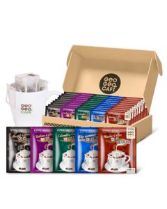 GEO Blended Drip Coffee 400g (50 Servings) Black Coffee Beans & Powder - Blue Mountain, Italian, Brazilian, Arabica, Portable for Hand Drip