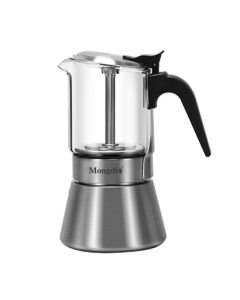 Mongdio Double Valve Moka Pot for Home Use, Stovetop Espresso Maker, Stainless Steel with Transparent Window, 240ml