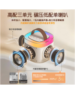 SOAIY Microphone Speaker with Built-in Sound Card, Wireless Bluetooth Karaoke System for Home KTV, All-in-One Singing Device for Kids, Dual Mic SK2