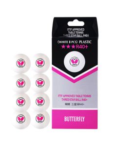 Butterfly 3-Star Table Tennis Balls 8-Pack Professional Competition Balls R40+ White