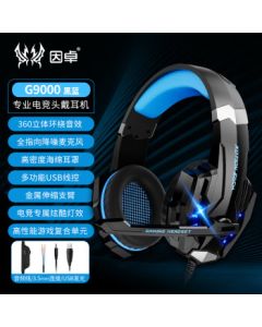 KOTION EACH G9000 Wired Over-Ear Gaming Headset with Adjustable Noise-Canceling Microphone, 3.5mm PC/Laptop Headphones - Black & Blue