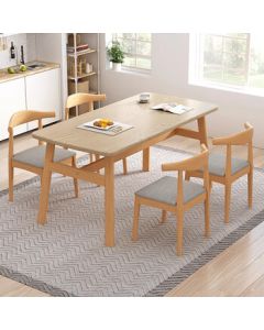 L&S LIFE AND SEASON Dining Table and Chair Set Nordic Small Space Modern Minimalist Solid Wood Color Table CZ01 + YZ01 Beige Four Chairs
