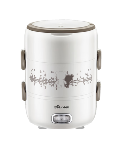 Bear Electric Lunch Box 3-Tier Stainless Steel Steaming and Heating Food Container with Plug-In, 2L, for Office Workers, Model DFH-S2358
