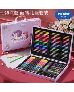 Xinge Kids Art Set Watercolor Markers Painting Stationery Gift Box for Boys and Girls Birthday Present (128 Pieces)