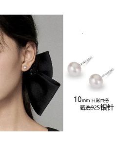 Pearl Earrings Round Stud Earrings 925 Sterling Silver 10mm