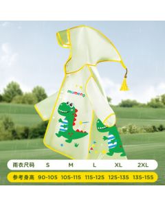 Mumeng Kids Raincoat - Waterproof Full-Length Poncho for Boys and Girls, Dinosaur Design, Yellow, Size M