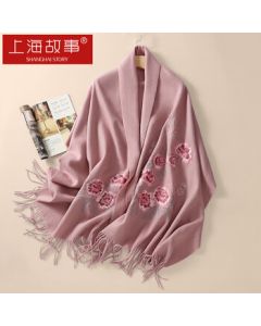 Shanghai Story 100% Wool Embroidered Scarf for Women, Air-Conditioning Shawl, Warm Scarf Gift Box, Birthday Gift for Mom