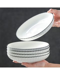 Jieya Jie Ceramic Plates Chinese Underglaze Tableware Set, 8-inch Soup Plates & Deep Dishes, 2-Pack, Mystic Moon