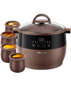 Bear Electric Stew Pot, Electric Steamer, Water-Bath Stew Pot, Soup Pot, Electric Ceramic Pot, Purple Clay Pot, Porridge Pot, Large Capacity 4-6 Persons, with Timer and Preset Function, Model B45Z1, 6.5L