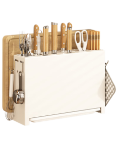 General Kitchen Countertop Multi-functional Storage Rack with Knife Holder, Chopsticks Stand, and Cutting Board Holder - Carbon Steel Frame