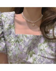 Double pearl necklace clavicle chain