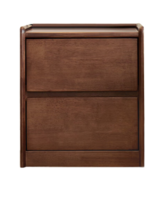 Jingdong Home Joy Maple Solid Wood Nightstand, Natural Rubber Wood Double-Layer Storage, Bedroom Storage Cabinet in Walnut Color