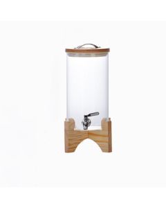 XIANDUN High-Temperature Resistant Glass Water Pitcher with Tap, Commercial Large Capacity Lemonade Coke Juice Dispenser, Household Water Jug, 10L Stainless Steel Tap + Wooden Base