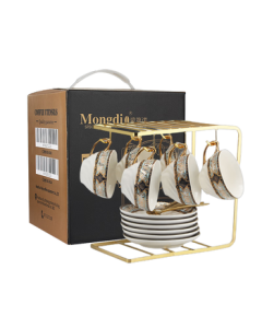 Mongdio Coffee Cup Set Baroque Coffee Cups Luxury Premium Ceramic Cup 6-Piece Set Wedding Gift Boxed