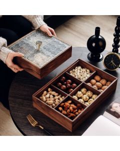 Genasi New Chinese Style High-End Living Room Coffee Table Dry Fruit Tray, Household Nut Snack Luxury Display Walnut Candy Storage Box with 6 Compartments