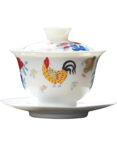 MULTIPOTENT Tea Brewing Bowl with Lid, Antique-style 280 Million Ming Dynasty Chenghua Doucai Hand-painted Chicken Cup Design, Size 3