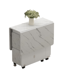 KULIN Foldable Dining Table, Household White Tabletop with Storage Cabinet, Movable Small Space Extendable Dining Table