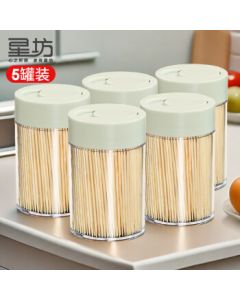StarFun Disposable Double-Ended Bamboo Toothpicks 5-Cans Set, Fruit Picks Snack Picks for Teeth Cleaning, Home Use Double-Ended Dental Sticks