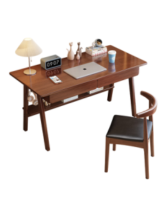 Huazhou Solid Wood Desk, Simple Small Space Home Study Desk, Desktop Computer Desk, Bedroom Study Table, 1.2 Meters Walnut Color