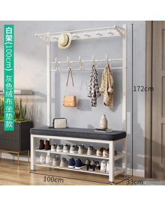 Forest Shoe Rack Floor Standing Entryway Multifunctional Shoe Bench with Coat Rack, White Suede Seat 100cm