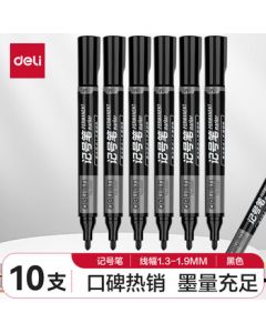 Deli Bold Tip Logistics Marker, Oil-Based Marker, Outlining Pen, Signature Pen, Office Marker, 10-Pack, 6881 Black