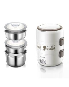 Bear Electric Lunch Box 3-Layer Insulated Lunch Box with Power Cord Stainless Steel Steaming Rice Cooker Lunch Container DFH-S2358 JP