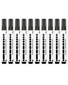 AUCS Whiteboard Markers Water-Based Erasable Easy-to-Control Training Pens for Kindergarten, Students, Teachers, Office Meetings, Teaching, Training, Office Use, Children's Whiteboard Markers - Black, 10 Pieces/Box