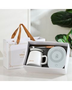 Jiwu Forest Constant Temperature Cup - Birthday Gift for Girlfriend/Boyfriend, Coffee Mug with Warming Plate, Employee Souvenir, White