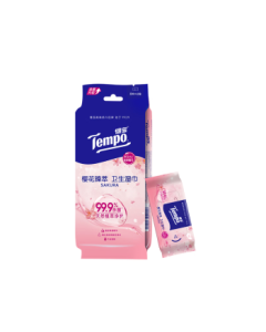 TEMPO Sakura Antibacterial Wipes, 8 Sheets * 6 Packs, 99.9% Germ Kill Rate, Gentle & Non-Irritating, Small Pack Wet Wipes