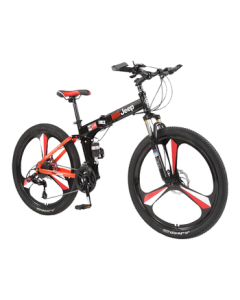 Jeep Folding Mountain Bike 27-Speed Dual Shock Absorber Disc Brake Off-Road Bicycle - Black Red Three-Blade Wheel