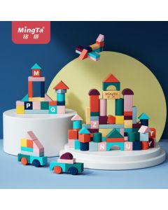 Mingta 100-Piece Morandi Building Blocks, Wooden Construction Toy for Boys and Girls, Large-Sized Birthday Gift
