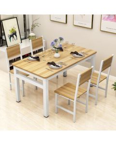AEY Simple Steel-Wood Dining Table Set for Small Spaces, Fast Food Restaurant Table and Chairs, 120cm Table with Four Chairs