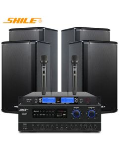 SHILE Small and Medium Conference Room Audio Combo Set - Bluetooth Amplifier Wall-mounted Speakers Wireless Microphone Store Training Audio System Microphone AV108+BX-108 Black*4+SH28