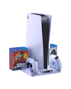 BIAZE PS5/Slim/Pro Stand Compatible - Ultra-Thin Cooling Fan with Charging Dock, Universal Holder for PS5 Series Consoles and Controllers