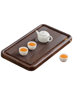 Gold-Inlaid Wood and Bamboo Tea Tray with Drainage, Simple and Elegant Large Tea Board for Home Use, Classic Charm, 50*28cm