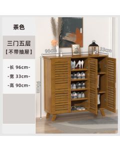 Zhushanxia New Chinese Style Shoe Rack, Bamboo and Phoebe Wood Shoe Cabinet, Entryway Storage Cabinet, 96cm Three Doors Five Layers No Drawers European Style