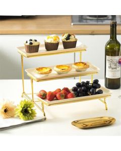 YoulaiFu Ceramic Fruit Plate High-End Dessert Stand 3-Tier Square Snack Tray for Living Room, Nuts, Candy, and Dry Fruits