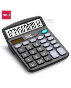 Deli Dual-Power Desktop Office Calculator 12-Digit Large Screen Desktop Computer Office Stationery 837ES