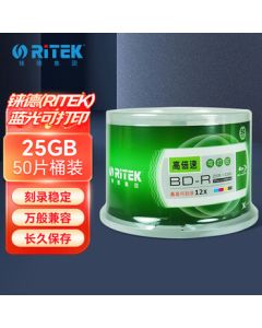 RITEK Printable Blu-ray BD-R 12X 25G Blank Disc / Optical Disc / Recordable Disc / High Capacity (50-Disc Spindle)