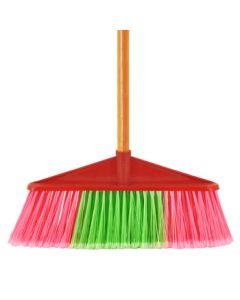 LAUTEE 617-Y Broom with Straight Handle, Wide Head, Hard Bristles, and Wooden Handle – Short Handle (1 Piece)