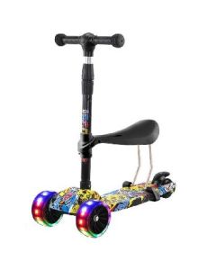The scooter can sit and slide 3-in-1