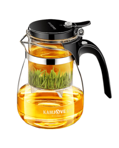 KAMJOVE Glass Teapot, Lazy Tea Set, Easy Press Tea Maker with Filter, Detachable Tea Strainer, Green Tea Cup