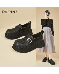 Daphne Fashion Woven Platform Loafers Women's Shoes British Style Versatile Height-Increasing Birkenstock Flats Women's Shoes Black/Single Lining 34