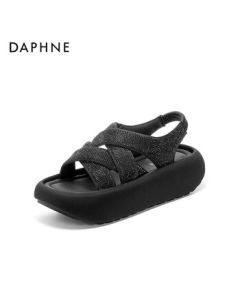 Daphne Rhinestone Sandals Women's New Summer Black Thick-Soled Slide Sandals 4025303336 Black 37