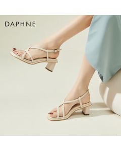 Daphne Women's Sandals Simple Fashion High Heels Chunky Heel Single Strap Buckle Shoes 4023303275 Beige 34