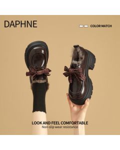 DAPHNE Women's Platform Loafer Shoes 2025 New Autumn Winter Collection - Cozy Fleece-Lined, Versatile British Style Leather Flats