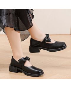 Daphne Bow Mary Jane Shoes for Women, JK Style with Skirt, Elegant British Design Stylish Flats - Black, Size 38